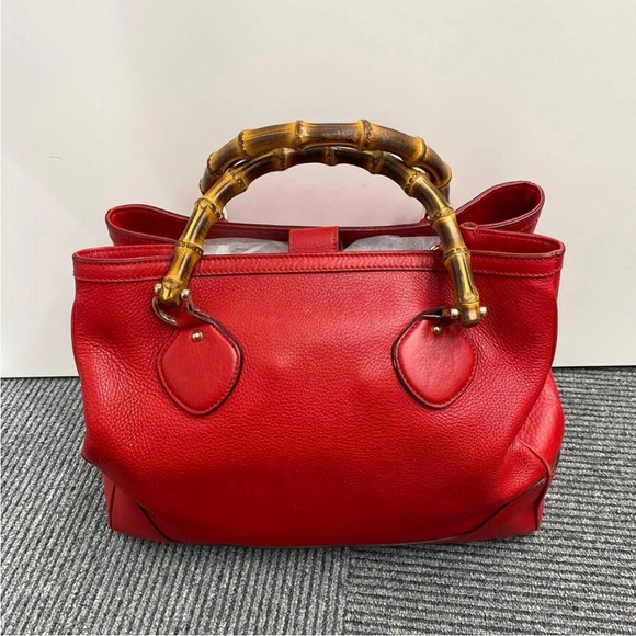 Gucci Handbags - Gucci Red Tote with Bamboo Handles